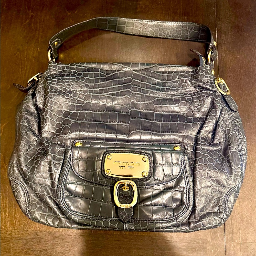 ✨MICHEAL KORS Large Blue Crocodile Embossed Shoulder Bag✨